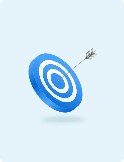 patient-statements image 60601 webp Blue bullseye target with an arrow in the center on a pale blue background