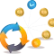 revenue-cycle-management image 60196 webp Illustration of circular arrows with gold dollar coins, a percent symbol and a clock icon
